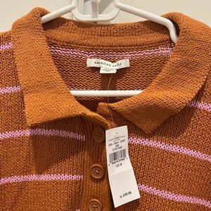 NWT - Orange with pink stripe cropped wide sweater with front buttons